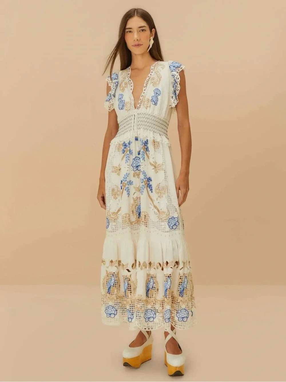 FARM Rio Romantic Richelieu Lace & Embroidery Maxi Dress, NWT π§π· - Picture 1 of 16